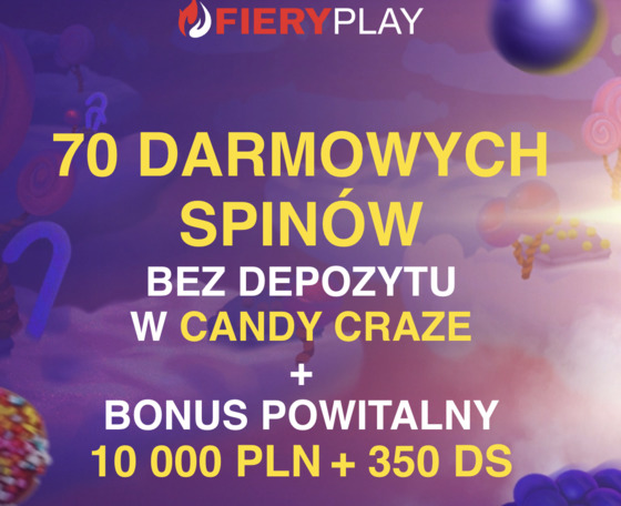 70 Free Spinów na slot Candy Craze w Fiery Play