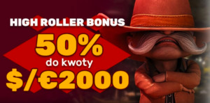 High Roller bonus w wysokości 50% do kwoty €/$ 2000 w kasynie Playamo