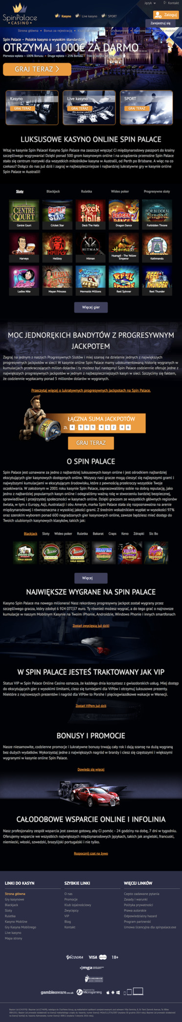tło kasyna internetowego Spin Palace