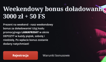 Weekendowy bonus doładowania z free spinami w kasynie Lamabet