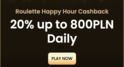 Zwrot gotówki Ruletka Happy Hour 20% do 850PLN codziennie